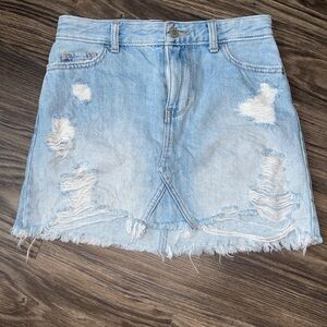 Hollister Light Blue Distressed Denim Mini Skirt